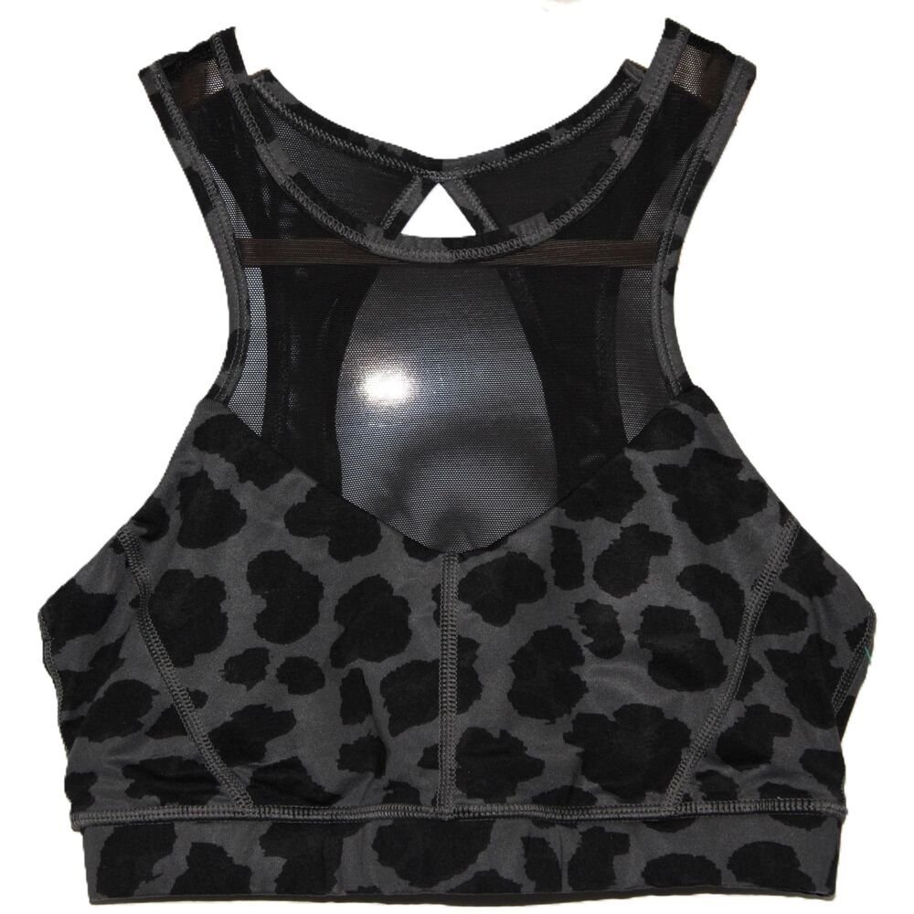 Womens Lululemon Mesh High Neck Cheetah Dark Slate Black Gray Sports Bra Size S